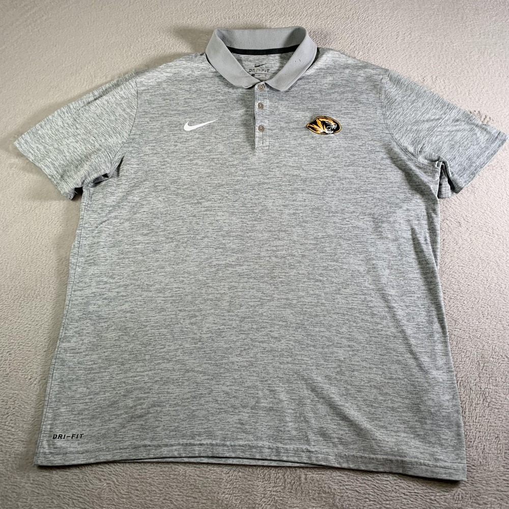 Missouri Tigers Polo Shirt Mens XL Gray NCAA Football‎ Nike Dri-FIT Performance